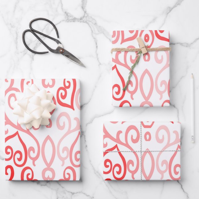 Red and Pink Heart Pattern Wrapping Paper Sheet (Front)