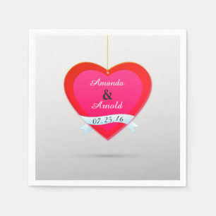 Red And Pink Heart Wedding Cocktail Paper Napkins