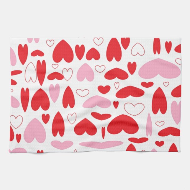 Red And Pink Hearts Kitchen Towel (Horizontal)