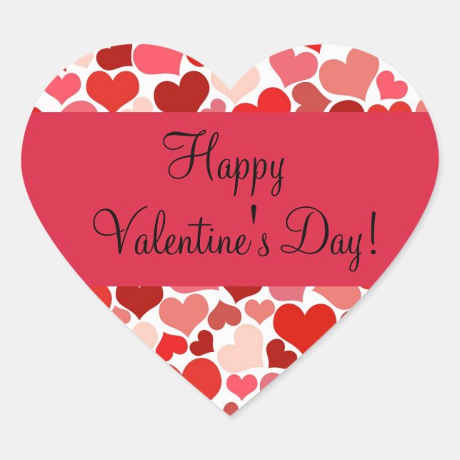 Red and Pink Hearts on a Heart Valentine's Sticker (Front)