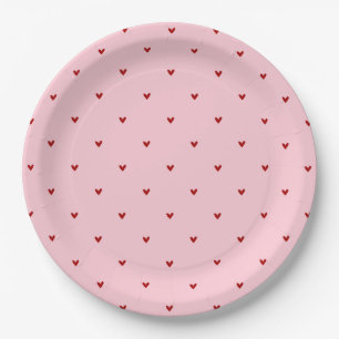Red and Pink Hearts Pattern Valentine's Day Paper Plate