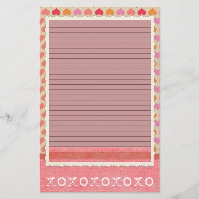 Red and Pink Hearts Stationery - optional lines (Front)
