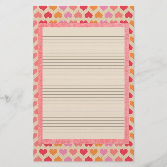 Red and Pink Hearts Stationery - optional lines (Front)