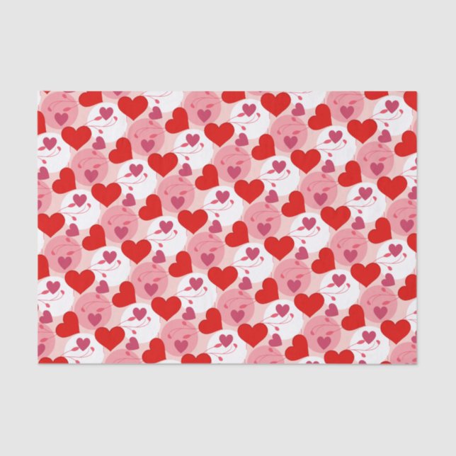 Red and Pink Hearts Valentines Day Pattern Romance Tissue Paper (Front)