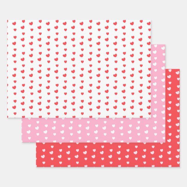 Red and Pink Hearts Valentine's Day Wrapping Paper Sheet (Set)