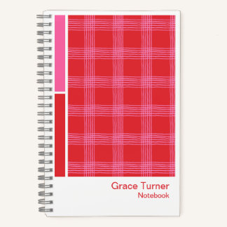 Red and Pink Illustrated Plaid Vertical Palette Notebook