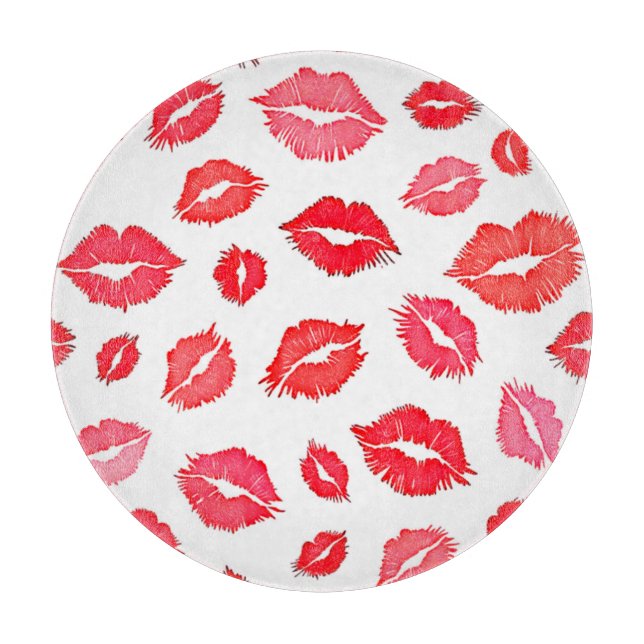 Red and Pink Lip Pattern Art Cutting Board (Front)