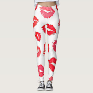 Red and Pink Lip Pattern Art Leggings