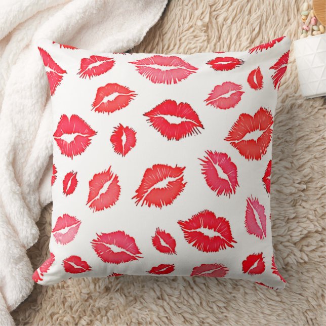Red and Pink Lip Pattern Art Throw Pillow (Blanket)