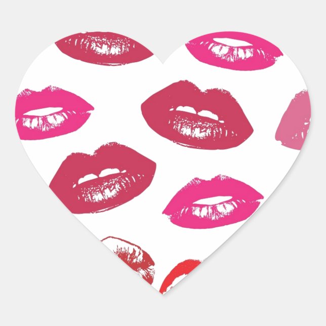 Red and Pink Lips Pattern Heart Sticker (Front)