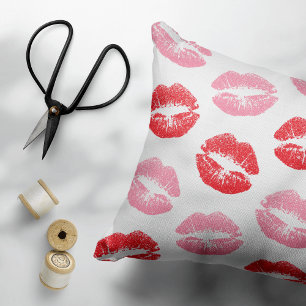 Red and Pink Lips, Pattern Of Lips, Lipstick, Kiss Accent Pillow
