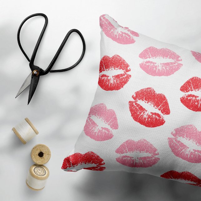 Red and Pink Lips, Pattern Of Lips, Lipstick, Kiss Accent Pillow (Creator Uploaded)