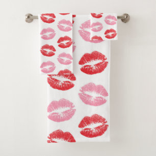 Red and Pink Lips, Pattern Of Lips, Lipstick, Kiss Bath Towel Set
