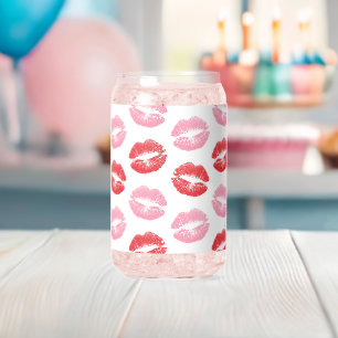 Red and Pink Lips, Pattern Of Lips, Lipstick, Kiss Can Glass