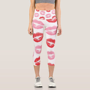 Red and Pink Lips, Pattern Of Lips, Lipstick, Kiss Capri Leggings