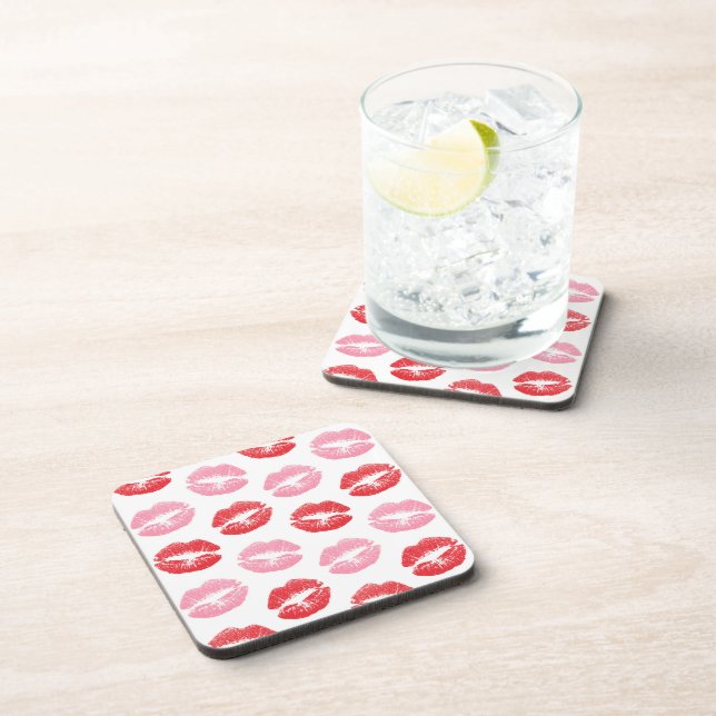 Red and Pink Lips, Pattern Of Lips, Lipstick, Kiss Coaster (Right Side)