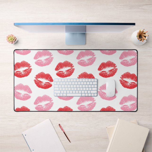 Red and Pink Lips, Pattern Of Lips, Lipstick, Kiss Desk Mat (Office 1)