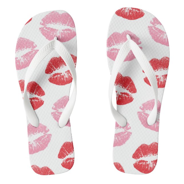 Red and Pink Lips, Pattern Of Lips, Lipstick, Kiss Flip Flops (Footbed)
