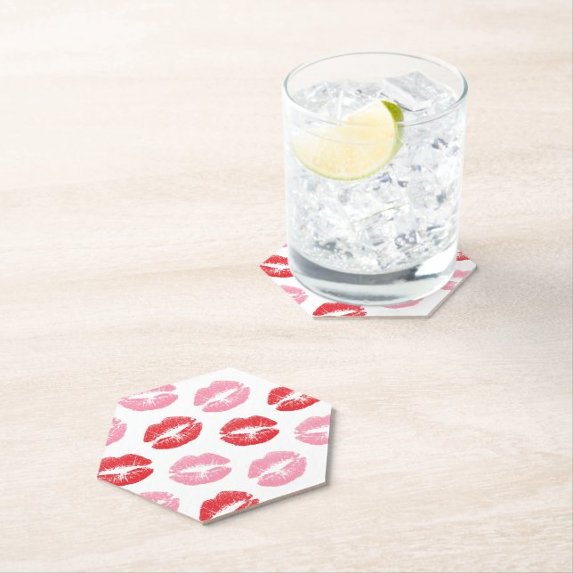 Red and Pink Lips, Pattern Of Lips, Lipstick, Kiss Paper Coaster (Insitu)