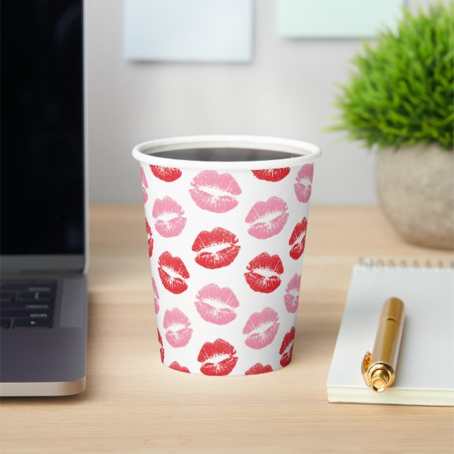 Red and Pink Lips, Pattern Of Lips, Lipstick, Kiss Paper Cups (Insitu)