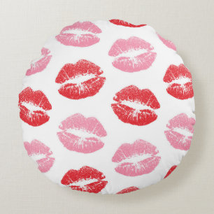 Red and Pink Lips, Pattern Of Lips, Lipstick, Kiss Round Pillow