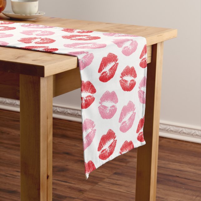Red and Pink Lips, Pattern Of Lips, Lipstick, Kiss Short Table Runner (In Situ)