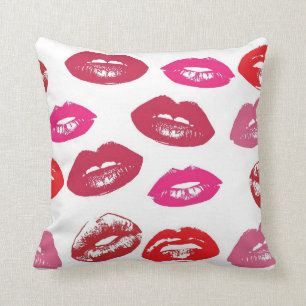 Red and Pink Lips Pattern Throw Pillow