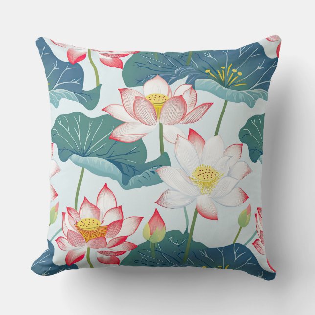 Red and Pink Lotus Throw Pillow (Front)