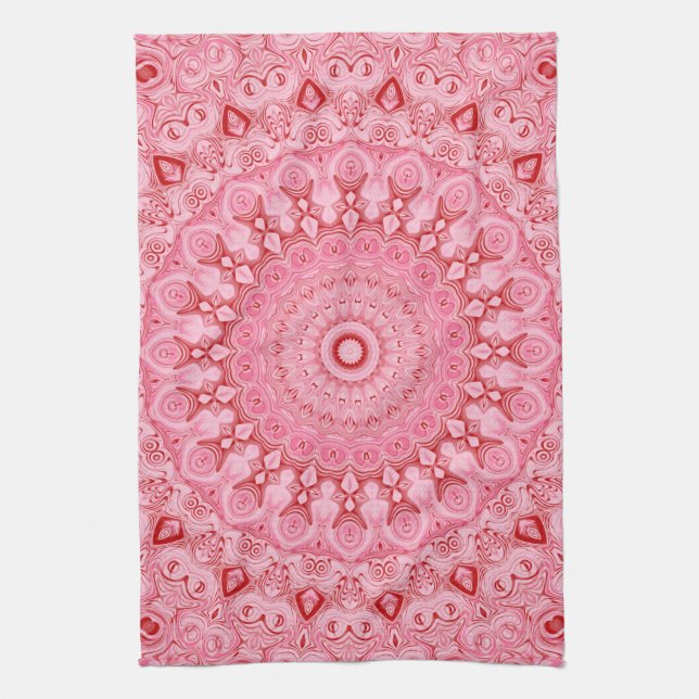Red and Pink Mandala Pattern Design Kitchen Towel (Vertical)