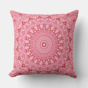 Red and Pink Mandala Pattern Design Throw Pillow