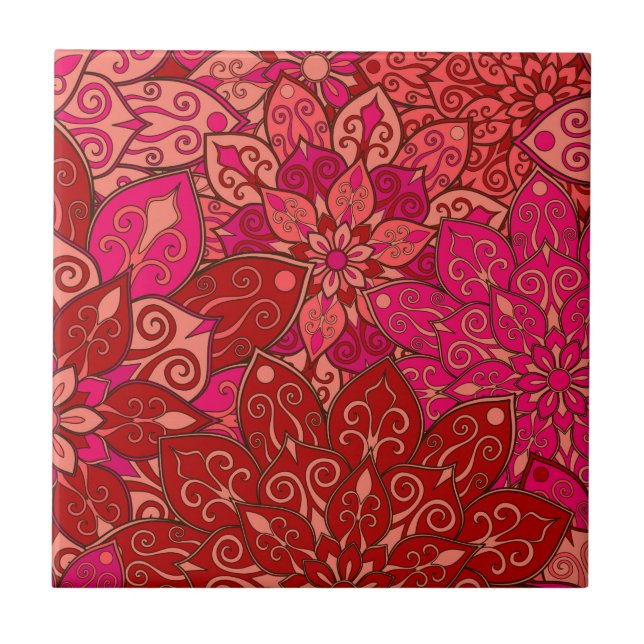 Red and pink mandala pattern tile (Front)