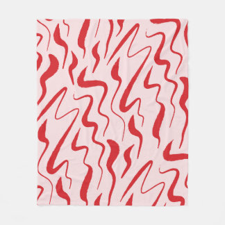 Red And Pink Mid Century Organic Wavy Strokes Patt Fleece Blanket