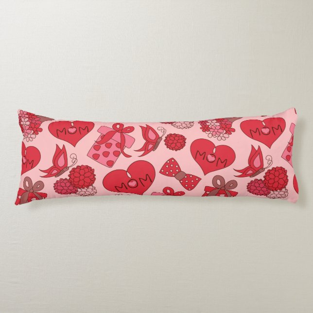 Red And Pink Mothers Day Pattern Body Pillow (Front)