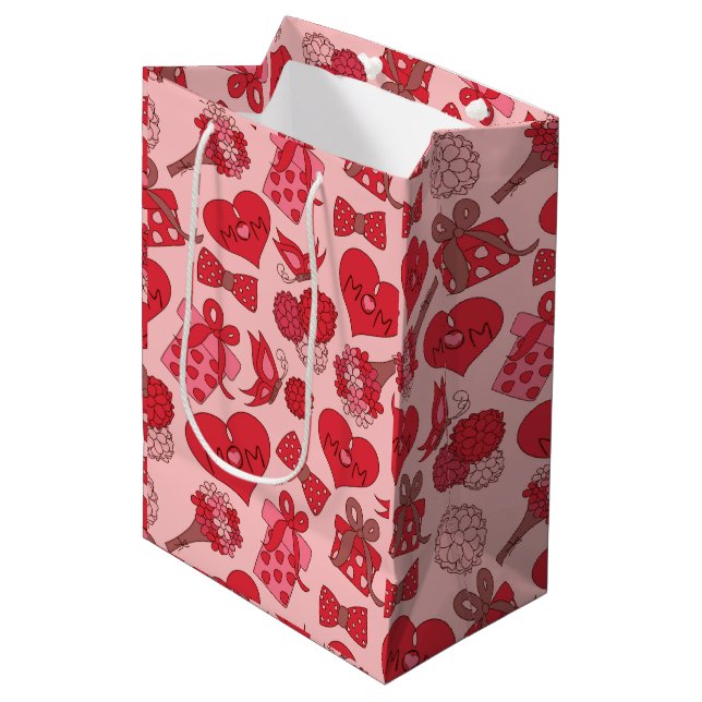 Red And Pink Mothers Day Pattern Medium Gift Bag (Front Angled)
