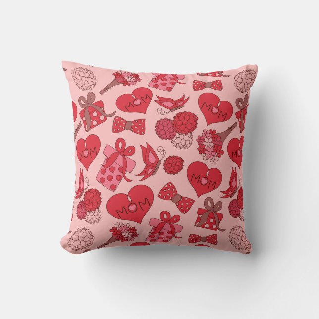 Red And Pink Mothers Day Pattern Throw Pillow (Front)
