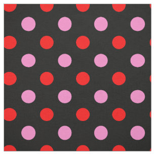 Red and Pink On Black Polka Dots Design Fabric