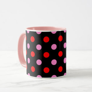 Red and Pink On Black Polka Dots Design Mug