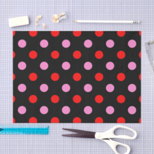 Red and Pink On Black Polka Dots Design  Tissue Paper