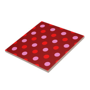 Red and Pink On Maroon Polka Dots Design Tile