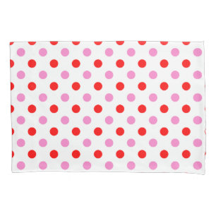 Red and Pink On White Polka Dots Design Pillowcase