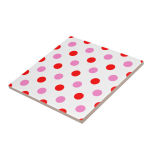 Red and Pink On White Polka Dots Design  Tile