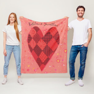 Red and Pink Patchwork Heart Personalized Fleece Blanket