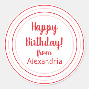 Red and Pink Personalized Happy Birthday Classic Round Sticker