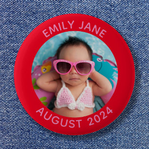 Red and Pink Personalized Round Family Photo 2 Inch Round Button