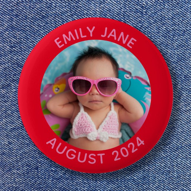 Red and Pink Personalized Round Family Photo 2 Inch Round Button (Red and Pink Personalized Round Family Photo Button)