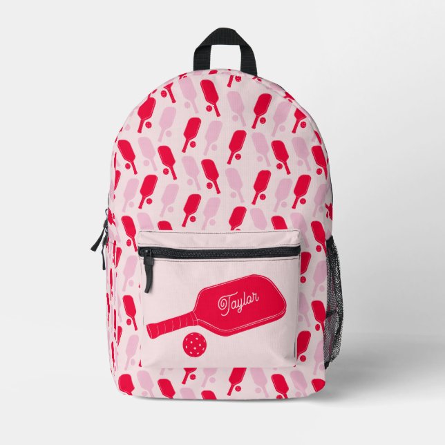 Red and Pink Pickleball Paddles Personalized Printed Backpack (Front)