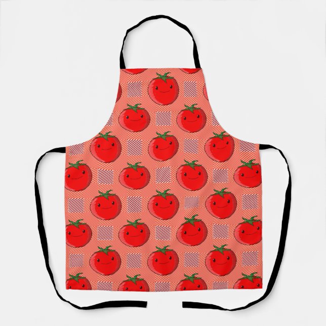 Red and Pink Plaid Tomato Tartan Pattern Apron (Front)