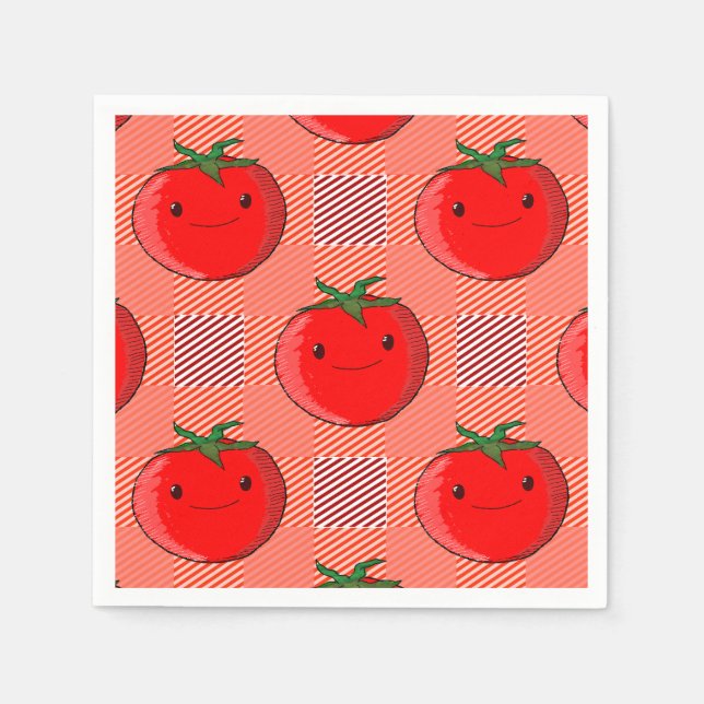Red and Pink Plaid Tomato Tartan Pattern Napkin (Front)