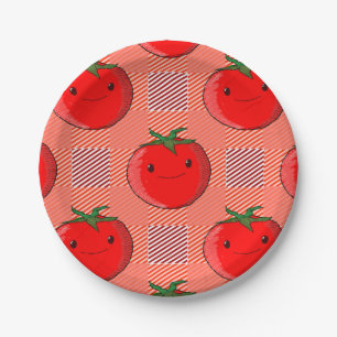 Red and Pink Plaid Tomato Tartan Pattern Paper Plate