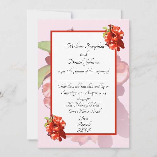 Red and Pink Quince Flower Wedding Invitation (Front)